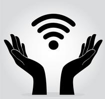 handen met wifi pictogram symbool vector