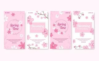 lente met bloesem sakura bloemen verhalen sjabloon vlakke afbeelding bewerkbare vierkante achtergrond voor sociale media of wenskaart vector