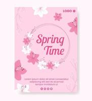 lente met bloesem sakura bloemen poster sjabloon vlakke afbeelding bewerkbare vierkante achtergrond voor sociale media of wenskaart vector