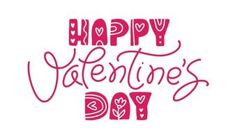 happy Valentijnsdag vector handgeschreven belettering tekst met vintage harten en bloemen elementen. vakantieontwerp naar wenskaart, poster, feliciteer, kalligrafie tekstillustratie