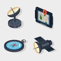 gps-technologie vier pictogrammen vector