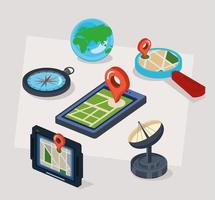 gps-technologie zes items vector