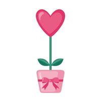 hartvormige roze bloem in een pot in vlakke stijl geïsoleerd op een witte achtergrond. liefde concept icoon. romantisch element voor Valentijnsdag of trouwdag. vector illustratie