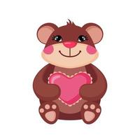 schattige teddybeer die een roze hart koestert. liefdesconcept. gelukkige beer pictogram in vlakke stijl geïsoleerd op een witte achtergrond. ontwerpelement voor bruiloft, verjaardag of Valentijnsdag. vector illustratie