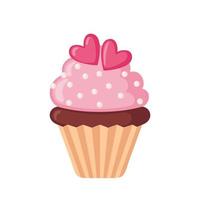 Valentijn cupcake pictogram met hartjes in vlakke stijl geïsoleerd op een witte achtergrond. liefdesconcept. vectorillustratie. vector