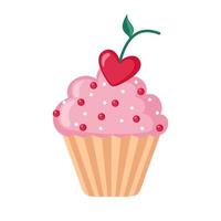 Valentijn cupcake pictogram met hartvormige kers in vlakke stijl geïsoleerd op een witte achtergrond. liefdesconcept. vectorillustratie. vector