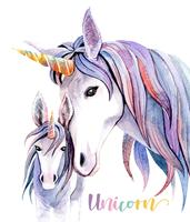 Aquarel Illustratie Moeder Eenhoorn en Baby Unicorn. vector