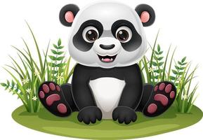 cartoon kleine panda zittend in het gras vector