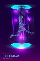 de serie hologrambehang. actiefiguur van een basketballer op lichtprojectie. vector