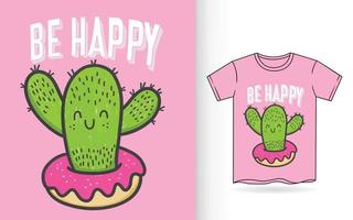 schattige handgetekende cactus voor t-shirtafdruk vector