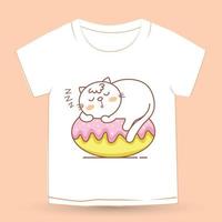 cartoon schattige kat slapen op taart voor t-shirt vector