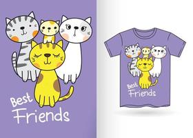 gesneden katten met de hand getekend voor t-shirt vector