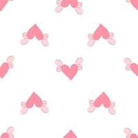 naadloze patroon met schattige cartoon roze vliegende harten. Valentijnsdag romantische elementen voor decoraties. platte vectorillustratie voor stof, textiel, inpakpapier. vector