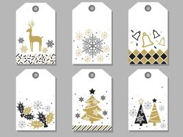 Set van diverse nieuwe jaar en kerst cadeau tags. vector