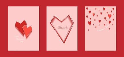 gelukkige Valentijnsdag vector set wenskaart. rood hart op roze achtergrond. hou van vakantieposter met tekst, juwelen. concept voor Valentijnsdag banner, flyer, uitnodiging voor feest, sieraden cadeauwinkel, bruiloft