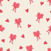 naadloze valentijnsdag patroon achtergrond met schattige hart mascotte karakter, valentijnskaart vector
