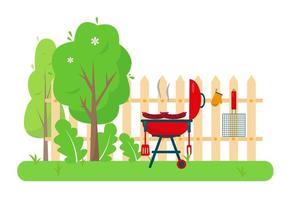 barbecue in de tuin of in het park vectorillustratie. vector