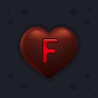 realistisch hart van donkere chocolade met marmelade letter f binnen. Valentijnsdag decoratie-element voor ontwerpbanner, kaart of reclame vector