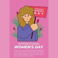 internationale Vrouwendag. ondersteuning voor vrouwen. vrouwen met een bord voor wereldvrouwendag. vectorillustraties vector