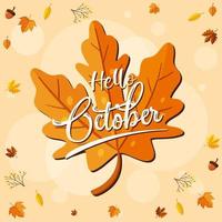 hallo oktober-logo met decoratief herfstblad vector