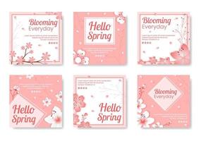 lente met bloesem sakura bloemen post sjabloon vlakke afbeelding bewerkbare vierkante achtergrond voor sociale media of wenskaart vector