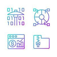 financiële data mining gradiënt lineaire vector iconen set. digitale informatie verwerken. onderzoek naar nieuwe ontwikkelingsmethoden. dunne lijn contour symbolen bundel. geïsoleerde overzicht illustraties collectie