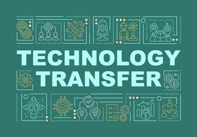 technologie verspreiding woord concepten banner. innovaties delen. infographics met lineaire pictogrammen op groene achtergrond. geïsoleerde creatieve typografie. vector overzicht kleur illustratie met tekst