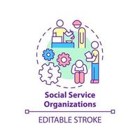 sociale dienst organisaties concept icoon. sociaal ondernemerschap focus abstracte idee dunne lijn illustratie. mensen in nood ondersteunen. liefdadigheid. vector geïsoleerde omtrek kleur tekening. bewerkbare streek