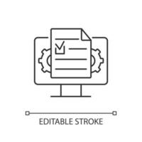 documentbeheer lineaire pictogram. online documenten maken en ordenen. controle documentatie. dunne lijn aanpasbare illustratie. contour symbool. vector geïsoleerde overzichtstekening. bewerkbare streek