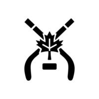 ijshockey zwart glyph-pictogram. nationale sporten van Canada. Canadese officiële symbool. professionele wintersport. ijshockeystick en puck. silhouet symbool op witte ruimte. vector geïsoleerde illustratie