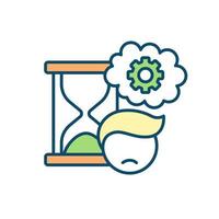 worstelen om deadlines te halen RGB-kleurenpictogram. uitdagingen op het gebied van timemanagement. gewoonte uitstelgedrag. slecht zijn in het inschatten van de tijd. geïsoleerde vectorillustratie. eenvoudige gevulde lijntekening vector