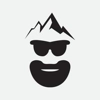 baard man hoofd met berg logo ontwerp vintage vector