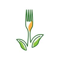 lijnen kunst abstract kleur natuur voedsel blad met vork logo ontwerp vector pictogram symbool illustratie
