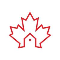 Canadese esdoornbladlijn met huis- of huislogo-ontwerp vector