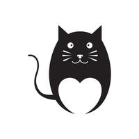 negatieve ruimte zwarte kat met liefde logo symbool pictogram vector grafisch ontwerp illustratie idee creatief