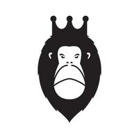 hoofd aap of gorilla koning met kroon illustratie silhouet logo ontwerp vector