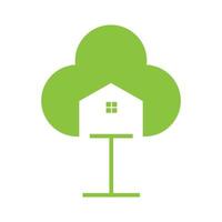 groene boom met huis vogel logo symbool pictogram vector grafisch ontwerp illustratie idee creatief