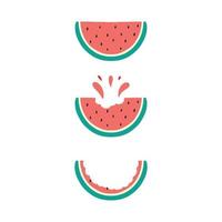 vectorkaart met sappige watermeloenplakken. doodle plakjes watermeloen in kinderstijl. vector