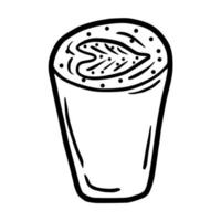 handgetekende schets een glas koffie latte met topping vector icon