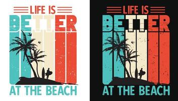 het leven is beter op het strand vintage retro ontwerp voor t-shirt, hoodie vector