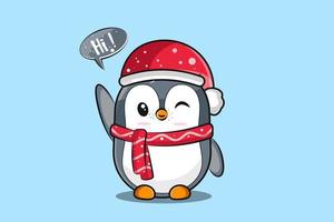 vrolijke kerst pinguïn illustratie met een hoed vector