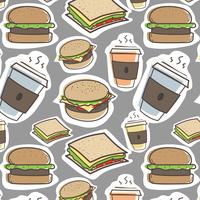 Hand getrokken fastfood en hamburgers patroon achtergrond. Vector illustratie.