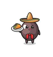 zwarte olijf Mexicaanse chef-kok mascotte met een taco vector