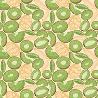 fruit naadloos patroon voor textielproducten, mango- en kiwistukken, botten en bladeren in een vlakke stijl vector
