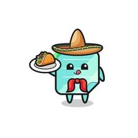 blauwe plaknotities Mexicaanse chef-kok mascotte met een taco vector