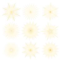 Reeks gouden die zonnestraalstijl op witte achtergrond, Barstende stralen vectorillustratie wordt geïsoleerd. vector