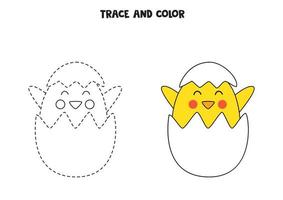 traceer en kleur schattige babykip van ei. werkblad voor kinderen. vector