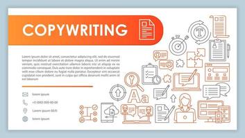 copywriting banner, vector sjabloon voor visitekaartjes. contentmarketing. bedrijfscontact met telefoon, e-maillijnpictogrammen. smm, contextuele reclame. presentatie, webpagina-idee. zakelijke afdruklay-out