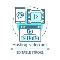 hosting videoadvertenties turquoise concept icoon. affiliate marketing idee dunne lijn illustratie. prestatiegerichte marketing. online videoadvertenties. vector geïsoleerde overzichtstekening. bewerkbare streek
