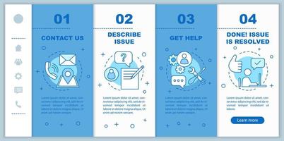 klantenondersteuning onboarding mobiele webpagina's vector sjabloon. klantenservice. klant manager. infocentrum. responsieve smartphone website-interface. webpagina walkthrough stap schermen. kleur concept